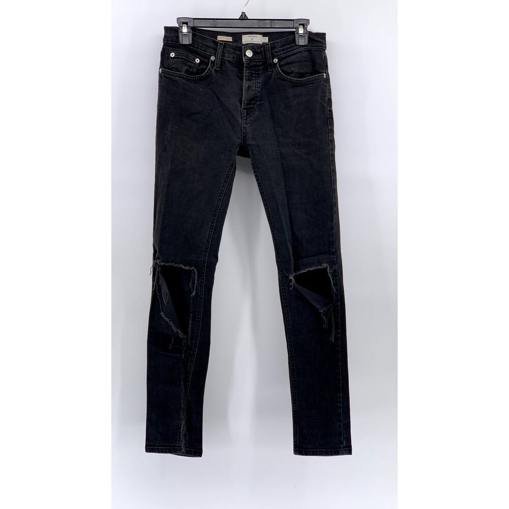 TOPMAN Men's Black Distressed Skinny Stretch Jeans SZ 30R